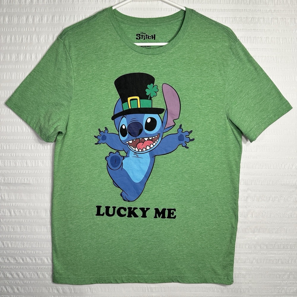 Disney Stitch Lucky Me T Shirt Mens M Green St Patricks Day Shamrock Tee